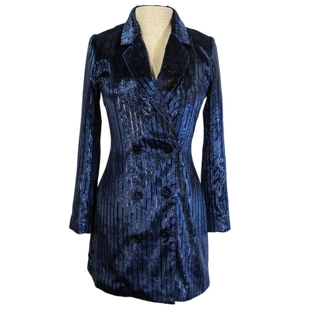 Yumi Kim Shimmering Blue Long Sleeve Dress